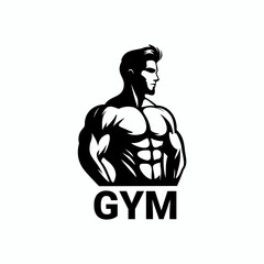 Gym black logo vector icon. Muscle workout training GYM logo badge icon
