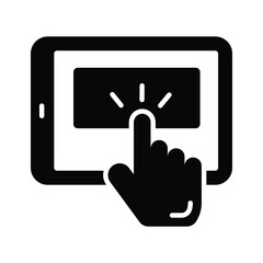 Hand finger touching mobile screen, concept icon of usability