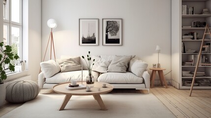 Fototapeta na wymiar Scandinavian-inspired living room emphasizing simplicity and functionality