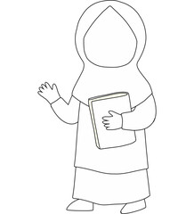 cute coloring of kids girls with hijabs boy