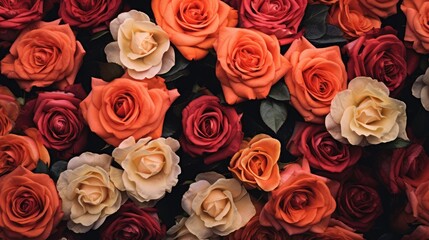 A pot of roses in full bloom, Overhead view, use filter photography, Caribbean, 32K, high detail