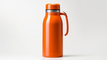 an orange thermos, highlighting its heat retention capabilities and convenient pour spout, perfectly isolated against a clean white background.