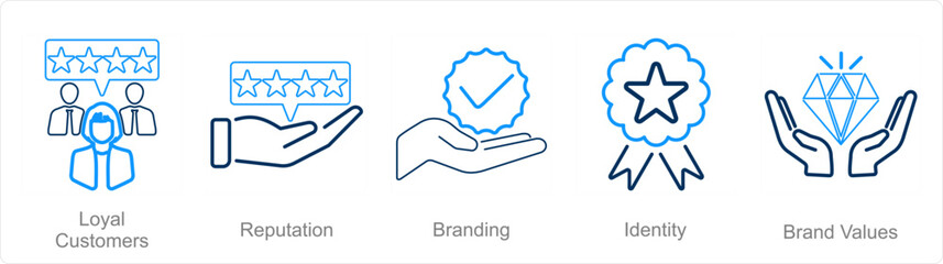 A set of 5 Branding icons as loyal customer, reputation, branding - obrazy, fototapety, plakaty