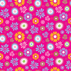 Fototapeta na wymiar Seamless Floral Pattern On Pink Background
