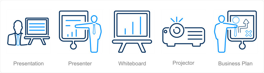 A set of 5 Business Presentation icons as presentation, presenter, white board - obrazy, fototapety, plakaty