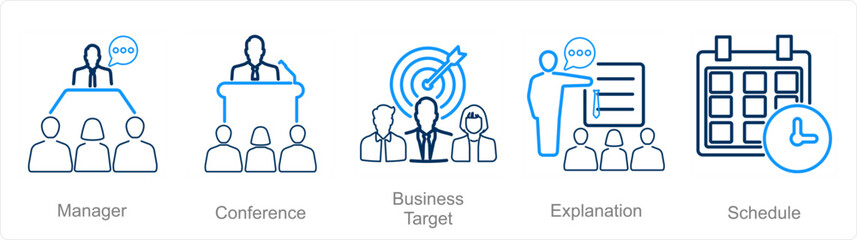 A set of 5 Business Presentation icons as manager, conference, business target