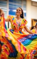 Traditional Dance Performance: Students performing traditional Latin American dances in colorful...