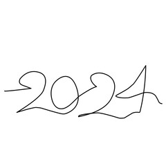 2024 Year Number Continuous Line Hand Drawn 