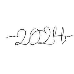 2024 Year Number Continuous Line Hand Drawn 