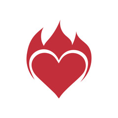 Drawn burning heart on white background. Valentine's Day celebration