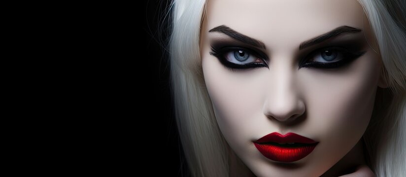 White girl with vampire-inspired makeup and frightening appearance