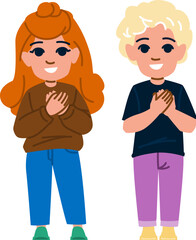Fototapeta premium child kid honesty vector. heart girl, hand grateful, lifestyle young child kid honesty character. people flat cartoon illustration