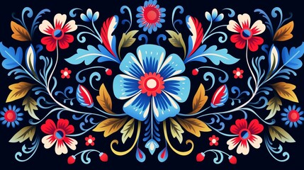 festive mexican flower traditional pattern: ethnic embroidery decoration, ornate folk graphic, symmetrical texture for backgrounds and wallpaper