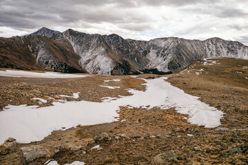 Snowy plateau with Grays and Torreys Peak in the background, Colorado