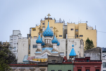 Beautiful view to russian style church towers and old buildings