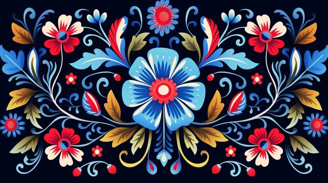 festive mexican flower traditional pattern: ethnic embroidery decoration, ornate folk graphic, symmetrical texture for backgrounds and wallpaper