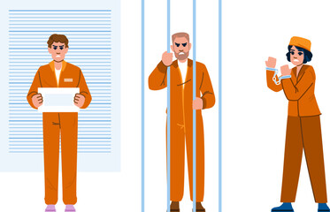 jail prisoner person vector. criminal crime, man punishment, justice cell jail prisoner person character. people flat cartoon illustration