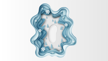Paper layers cut of ice rinks in winter. Merry Christmas. Winter Card. paper cut and craft style. vector, illustration.