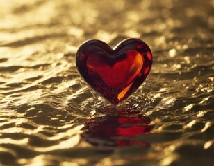 Fototapeta premium Glitter gold heart with golden light splashes on black backgroun