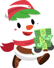 Cartoon happy christmas snowman with money for design.