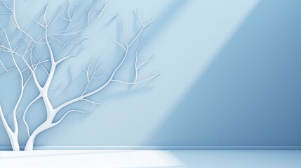 a white branch on a blue wall