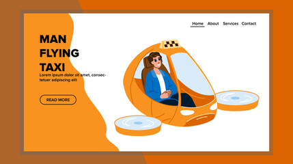 aircraft man flying taxi vector. drone future, helicopter transportation, flight cab aircraft man flying taxi web flat cartoon illustration © sevector