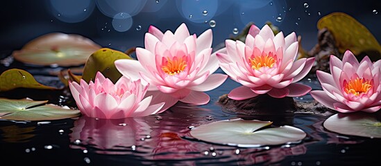 Pink lotus plants submerged in water. - obrazy, fototapety, plakaty