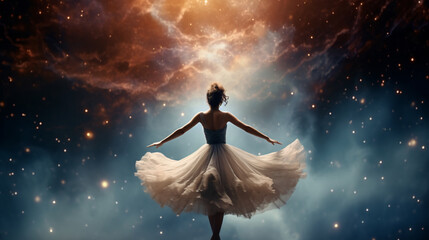 Ballet dancer against a starry sky background.