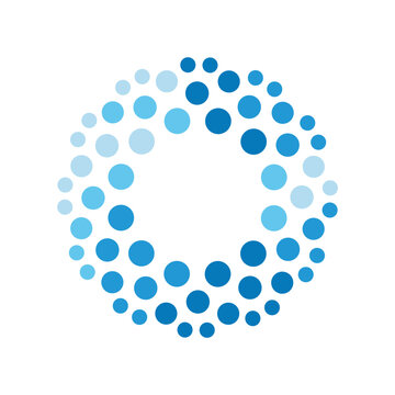 Abstract blue color round logo made of circles. Concept water, purification method. Vector linear icon isolated on white background.
