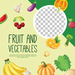 Social media post template design for fruit and vegetarian food