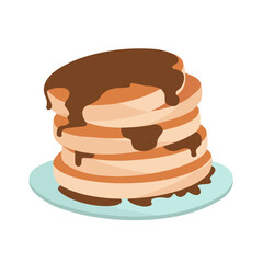 Illustration of chocolate pancakes in a plate on a white background.
