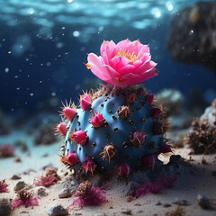 Extraordinarily beautiful flowering cacti, on a blurred background, close-up, macro shooting, background image. Generative AI