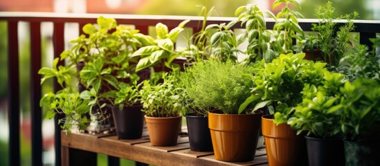 Plants and herbs on balcony