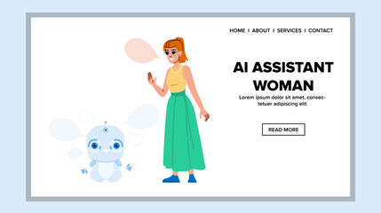 robot ai assistant woman vector. concept digital, computer virtual, chat business robot ai assistant woman web flat cartoon illustration