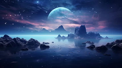 Poster Beautiful sea view under the starry sky. © ikkilostd