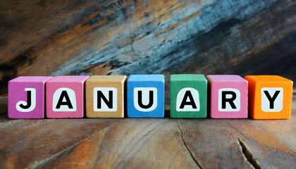 january month text on multicolour wooden cubes