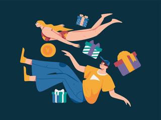 Holiday shopping people doing e-commerce online shopping flat vector concept operation hand drawn illustration
