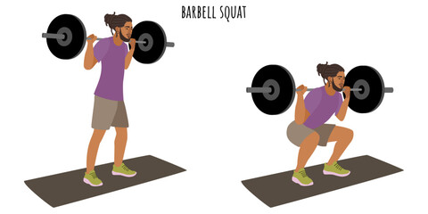 Young man doing barbell squat exercise