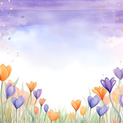 Obraz premium greeting card on white background watercolor flowers with place for text