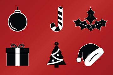 christmas icons design, symbols set on red background
