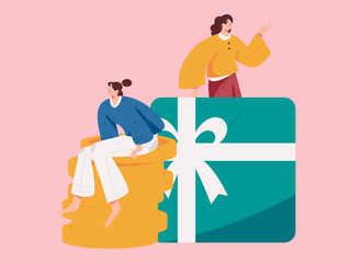 Holiday shopping people doing e-commerce online shopping flat vector concept operation hand drawn illustration
