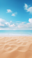 Fototapeta na wymiar 青く美しい空と白い雲　夏の砂浜のクローズアップ背景素材