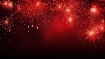 Abstract background new year, Red fireworks and bokeh celebrating holiday, copy space, generative ai