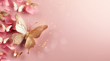 golden butterfly sparkles on chic pink pastel - festive glitter tracery, trendy background template