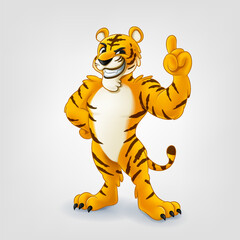 tiger cartoon mascot logo with hand pointing up - 693806438