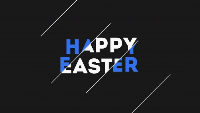 Happy Easter with geometric lines on black gradient, motion holidays, spring and promo style background