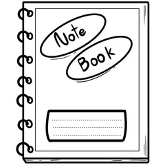 black line art of notebook on a  transparent background, coloring book art supply for kids