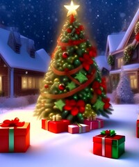 Christmas trees gift background ai images