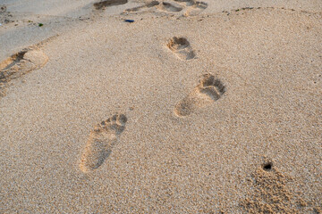 footsteps on a white sand beach on one of the beaches in Indonesia
