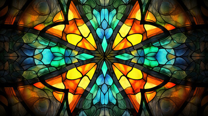 Stained glass window background abstract autumn leaves background 
